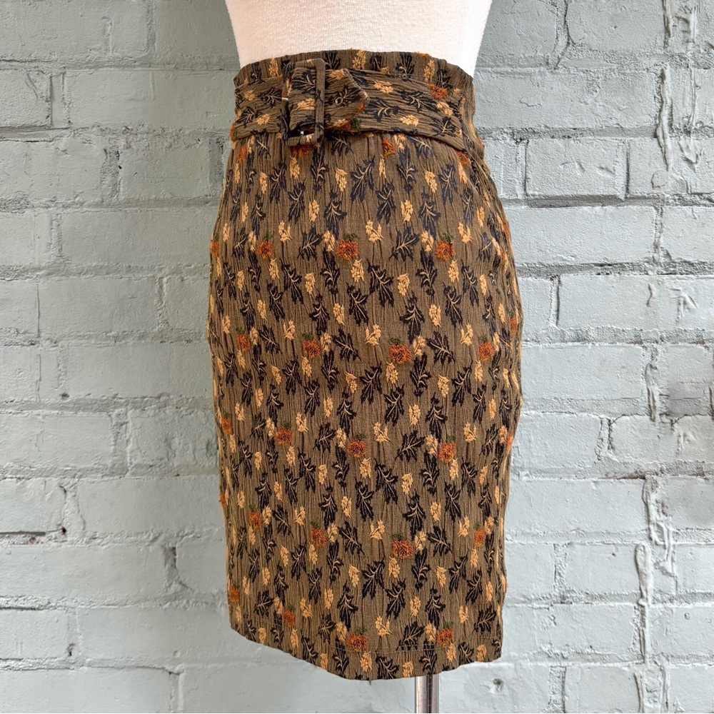 Vintage Floral Embroidered Khaki Mini Skirt